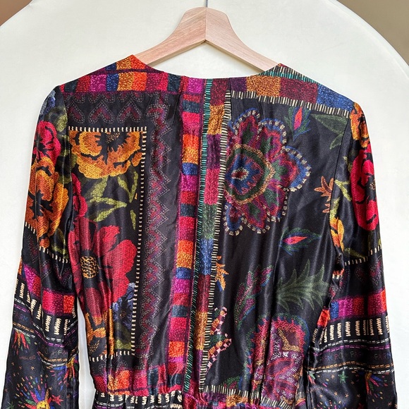 Farm Rio Mixed Scarves Satin Wrap Tassel Tie Dress, size XS - Picture 5 of 7